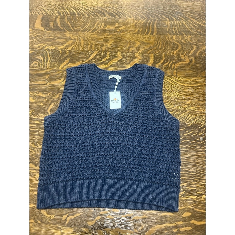 NWT Marine Layer Montecito Sweater‎ Vest Womens XS Navy Cotton Blend 18775